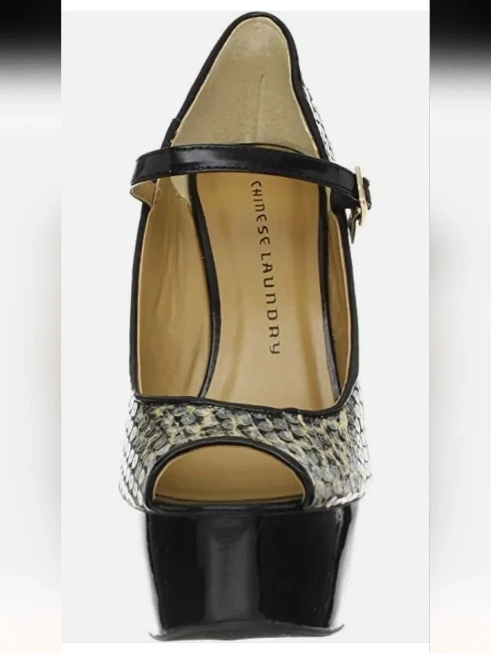 New w/Box Chinese Laundry China Doll Sequin Peep-Toe Sculpted Platform Wedges